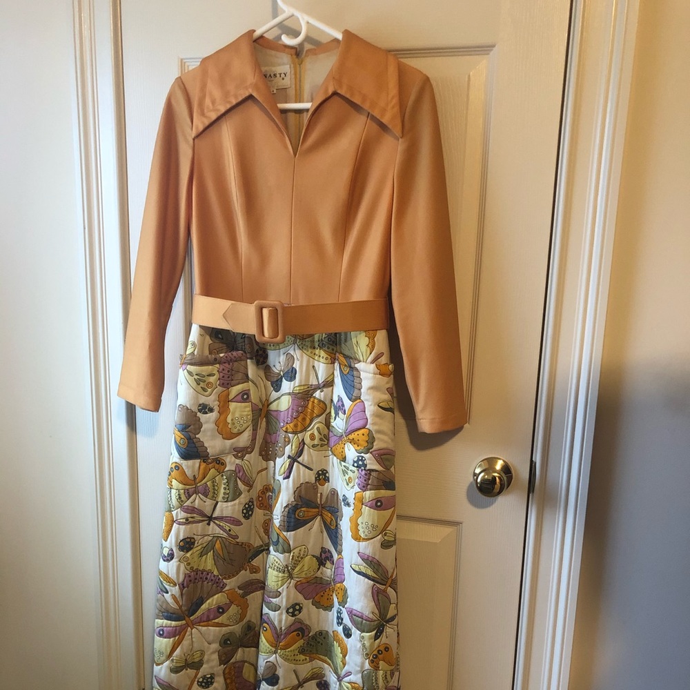 Vintage Dynasty Gold & Butterfly Maxi Dress